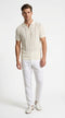 Mens Cream Ivory Off White Knit Walking Suit Set – Lightweight Short Sleeve Shirt and Pants Outfit for Summer, Vacation and Casual Style