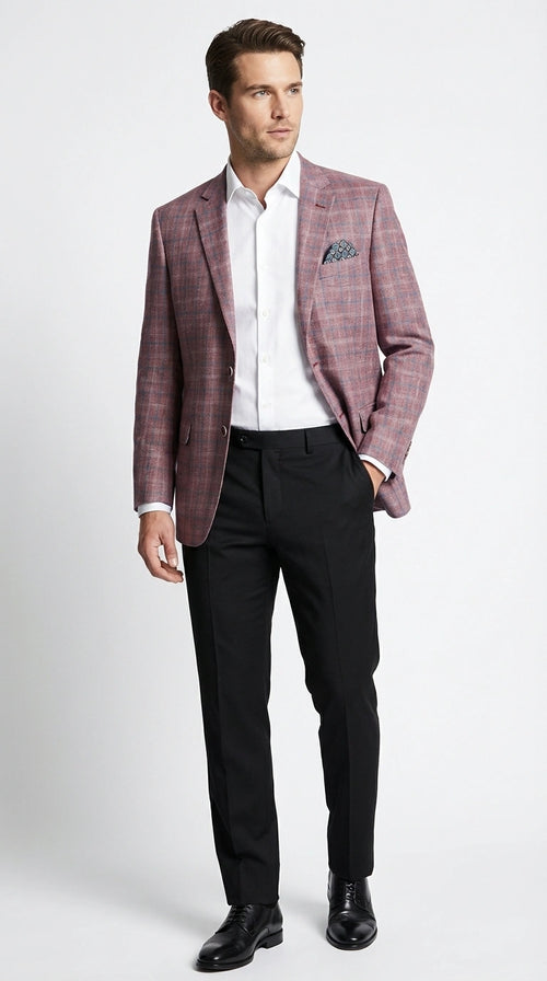 Mens Dusty Rose Mauve Pink with Tint of Blue Plaid Sport Coat Blazer ā Classic Check Pattern Casual Blazer Jacket for Business Casual, Wedding