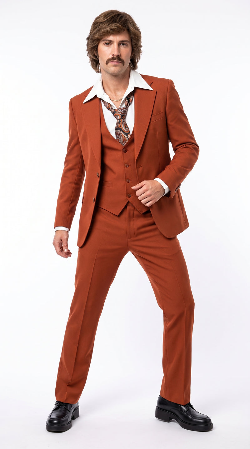 Men’s Burnt Orange 3-Piece Suit – 1970s Disco, Retro Rockabilly, Prom and Party Suit