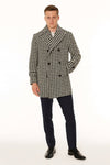 Mens Houndstooth Double-Breasted Overcoats – Classic Black and White Wool Blend Peacoat Wool Fabric