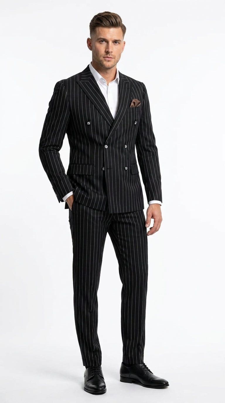Men's Black Pinstripe Tuxedo Suit ā Classic & 1920s Gangster Formal Wear Vintage 1940s 1930s Look