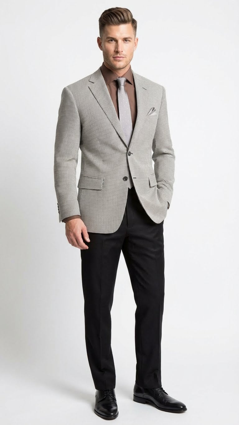 Men’s Black and White Houndstooth Blazer Jacket, Classic Formal Sport Coat for Business, Wedding and Dress Wear