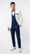 Men’s White and Navy blue tuxedo 3 Piece Suit – Classic White Blazer with Navy Vest and Pants for Wedding, Party + Bowtie