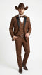 Menâs Light Brown Western Tuxedo 3 Piece Suit with Black Peak Collar Lapel, Country Look Cowboy Suit