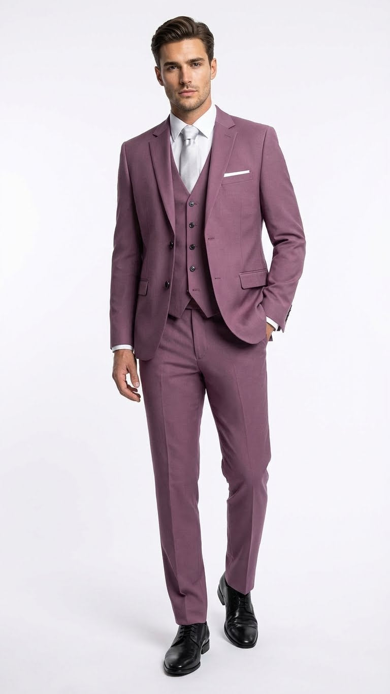 formal dress for men purple Manzini Mens Fashionable Lavender Fitted Prom Suit Tuxedo Sunset 44 Short Lavender
