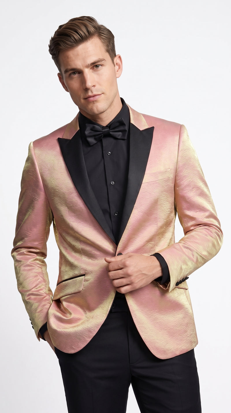 Men’s Rose Gold Tuxedo Jacket – Black Peak Lapel Wedding, Prom and Formal Dinner Blazer