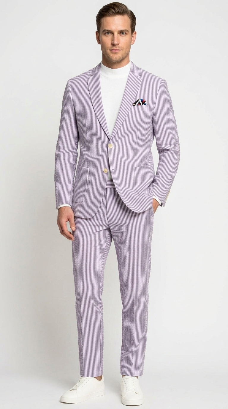 Men's Lavender Seersucker 2 Piece Suit, Lightweight Summer Blazer and Pants  Set for Weddings, Parties, Prom, and summer fabric