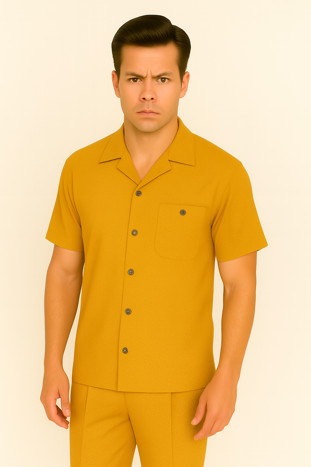 Mens Walking Suit in Color mustard leisure suit causal Matching Shirt and Pants $99