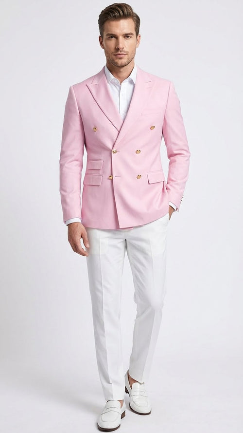 Men’s Light Pink Double Breasted Blazer – Sport Jacket Coat