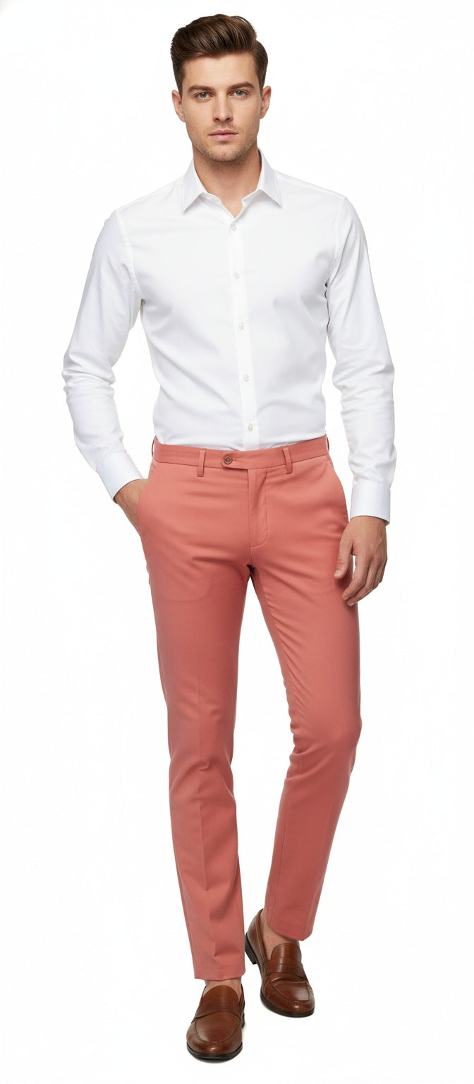 mens pink dress slacks Mens Slim Fit Coral Pink Dress Pants – Stylish Formal and Casual Trousers  for All Occasions