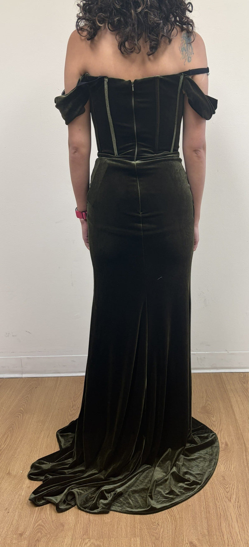 Off-Shoulder Velvet Corset Gown with High Slit Elegant Formal Prom by Royal Queen RQ8069