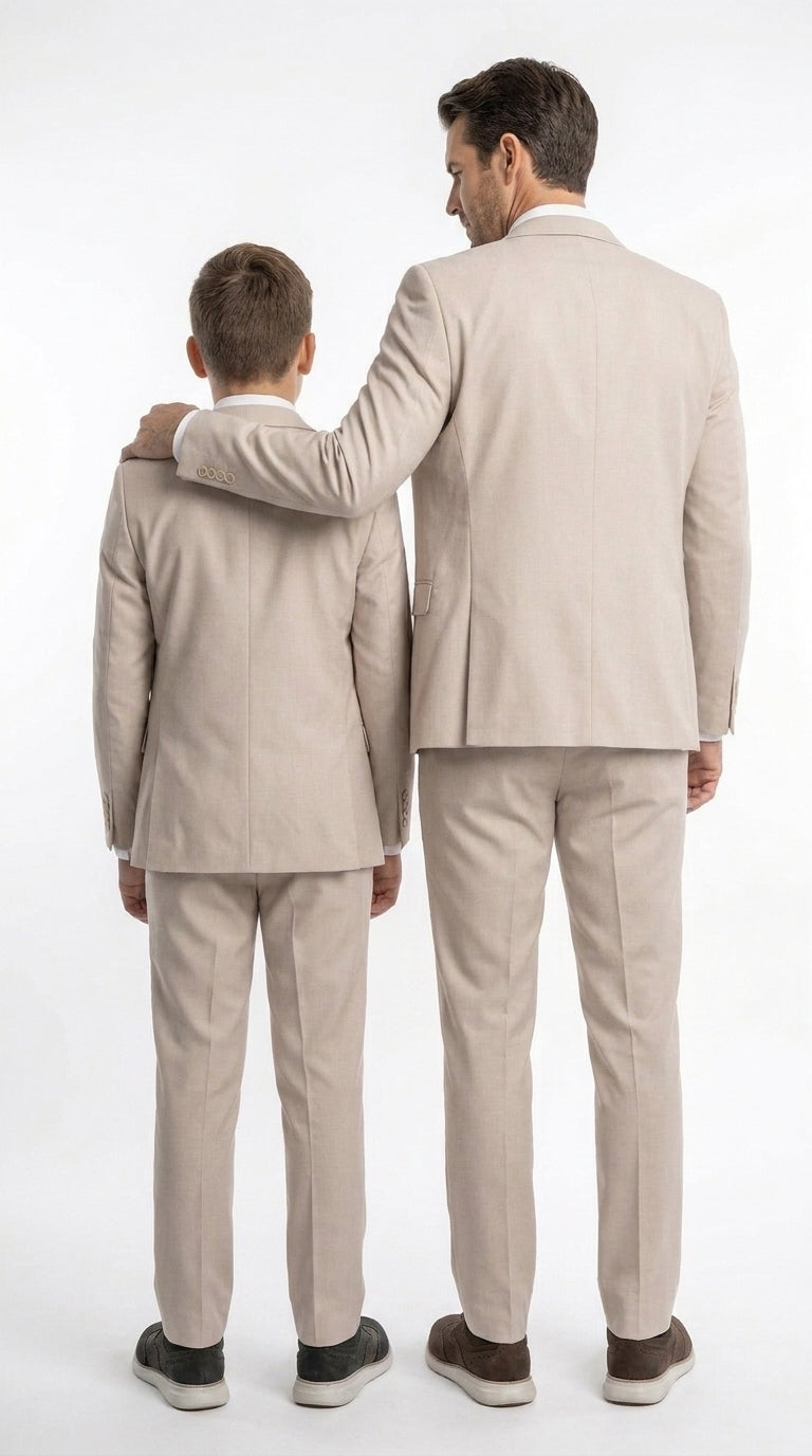 Dad & Son Matching Beige 3-Piece Suits ā Father and Son Wedding Formal Suits in Tan Color