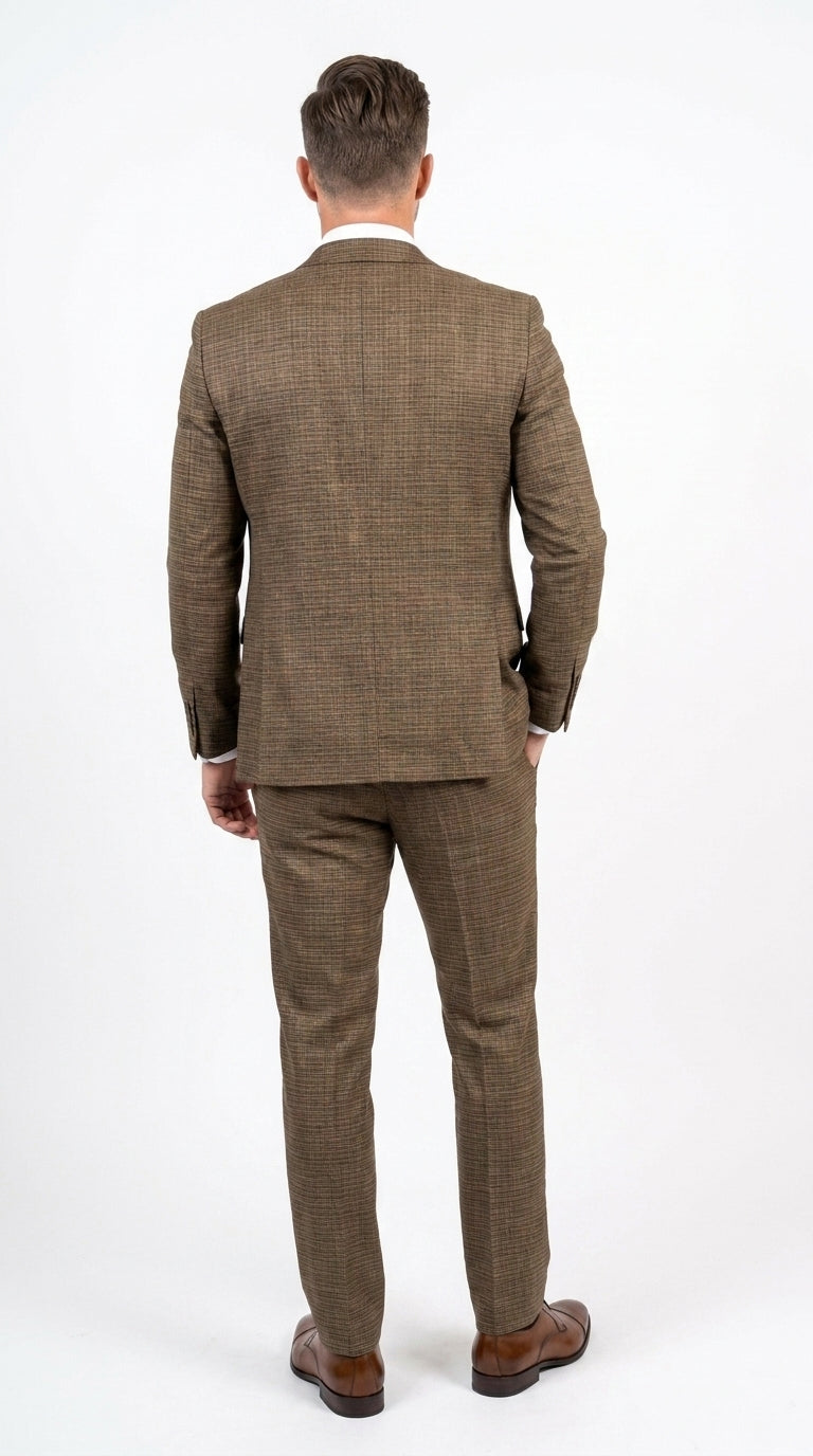 Men's Great Gatsby Brown Checker Plaid Texture 3-Piece Suit ā Classic Fit Business, Wedding & Formal Suit Set - Victorian style 1920s