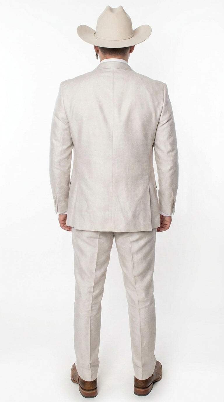 Men’s Sand champaign Western Cowboy 3-Piece Suit – Light Cream Wedding Suit with Vest & Pants Slim Fitted