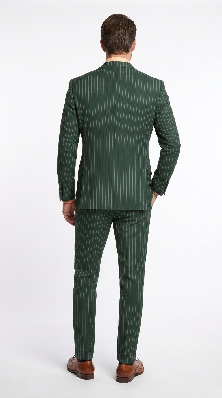 Men’s Hunter Green Pinstripe Double Breasted Suit – Vintage 1920s Great Gatsby Gangster Style