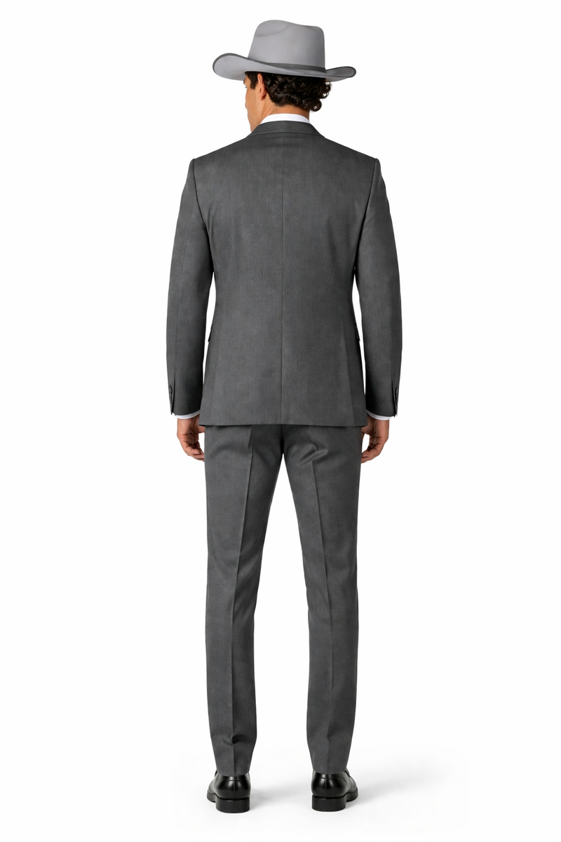 2 Button Trim Cowboy Tuxedo in Grey Cowboy Suit - Country Wedding Suits