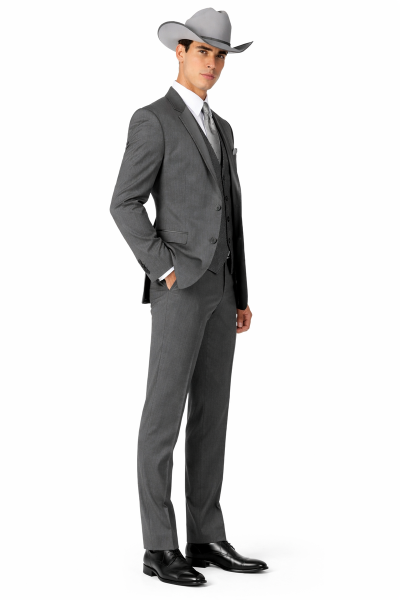 2 Button Trim Cowboy Tuxedo in Grey Cowboy Suit - Country Wedding Suits