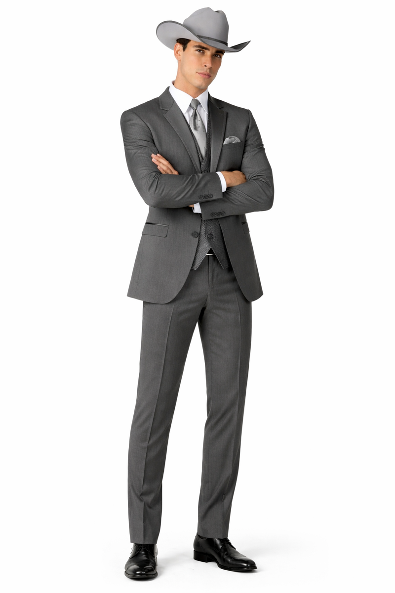 2 Button Trim Cowboy Tuxedo in Grey Cowboy Suit - Country Wedding Suits