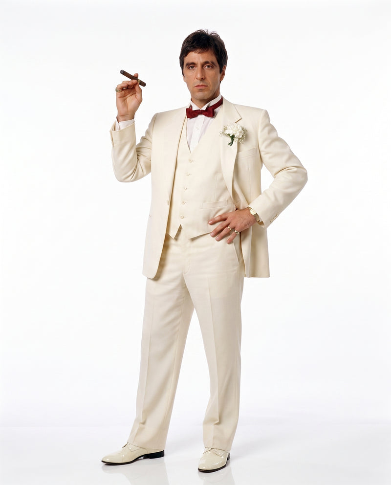 Tony Montana’s Ivory Vested Suit – Classic Ivory 3 Piece Suit for Wedding, Formal and Evening Wear