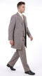 Menās Light Kahki Sand 3-Piece Suit ā Six-Button Jacket with Double-Breasted Vest and Pleated Pants Tan Color