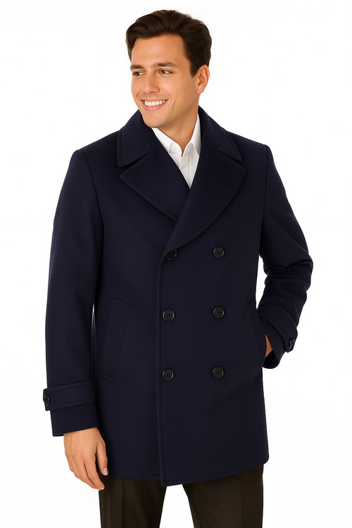 Big & Tall Men's Wool Peacoat – Classic Double Breasted Overcoat