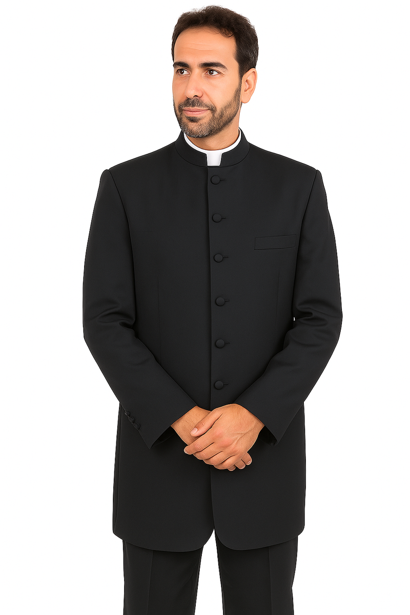 Mandarin Collar Tuxedo - Mandarin Tuxedo - No Collar Suit - Black Suit