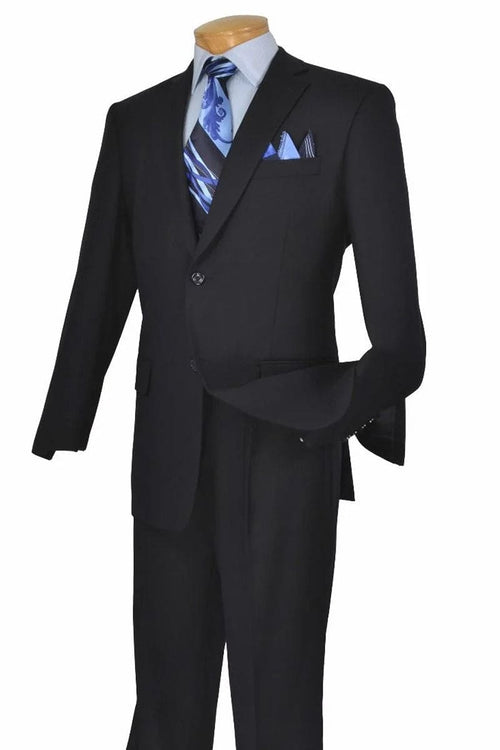 "Modern Fit Two Button Men's Poplin Suit - Navy Blue"