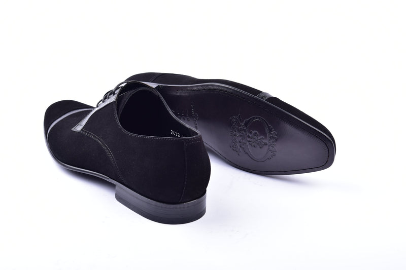 C001403-2432 Cap toe Suede and lizard- Black