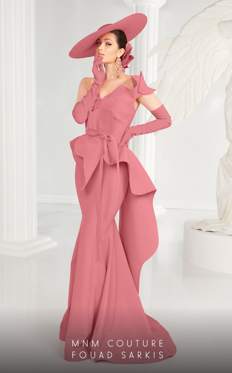 Fouad Sarkis 2553 One-Shoulder Sweetheart Evening Gown in Black by MNM Couture