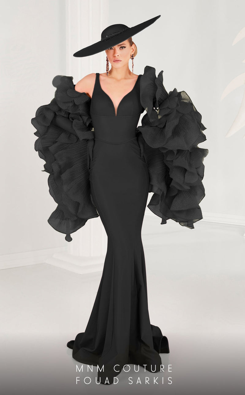 MNM Couture 2575 Red Trumpet Gown with Convertible Sleeves
