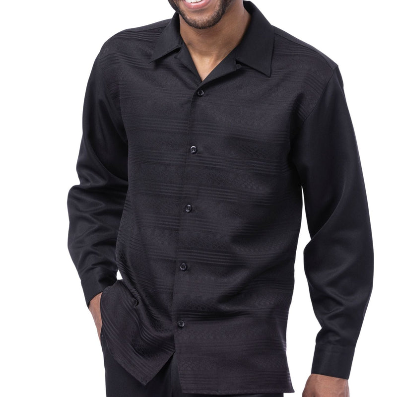 Black Tone-on-Tone Long Sleeve 2-Piece Walking Suit by Montique