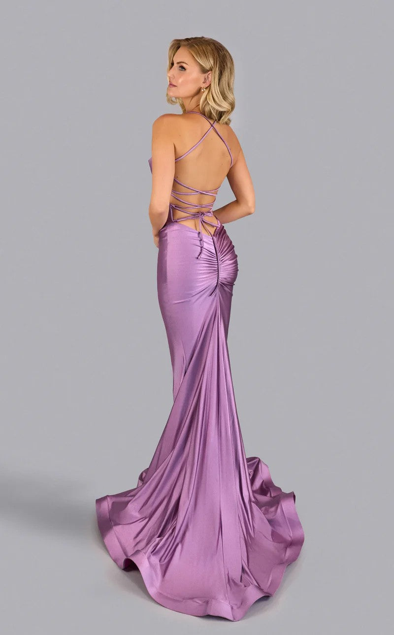 Jessica Angel JA2636 Spaghetti Strap Fitted High Slit Ruched Jersey Dress