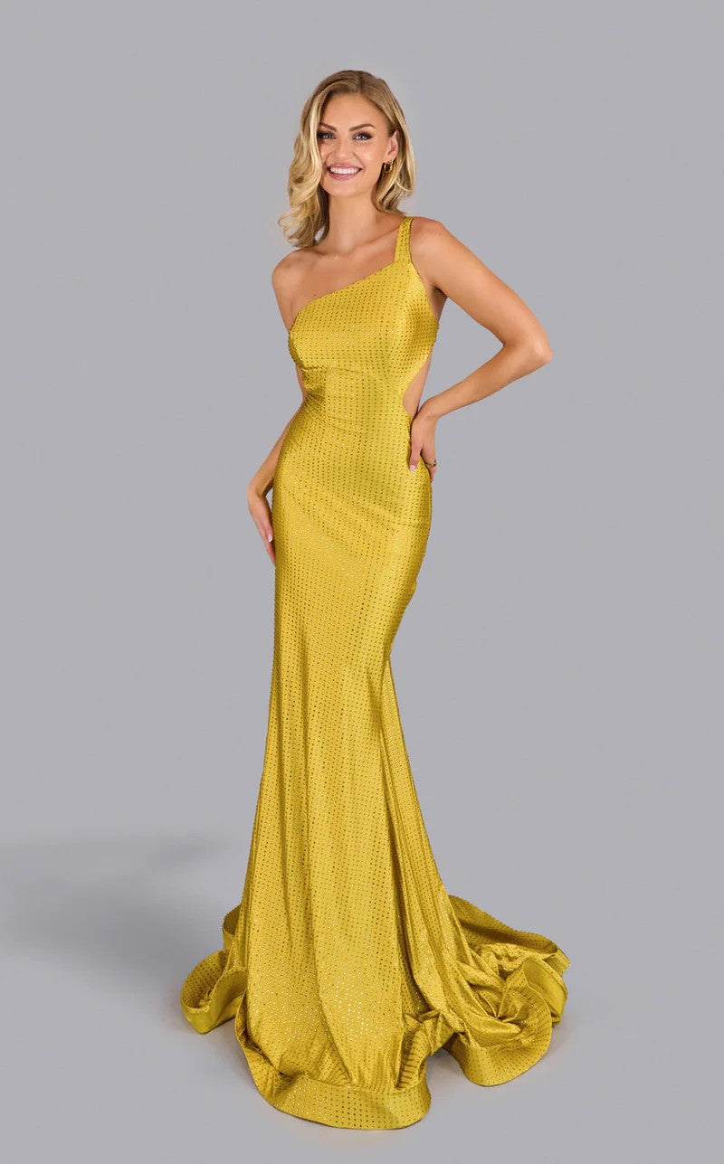 Jessica Angel JA2637 One-Shoulder Mermaid Prom Formal Crystal Jersey Dress
