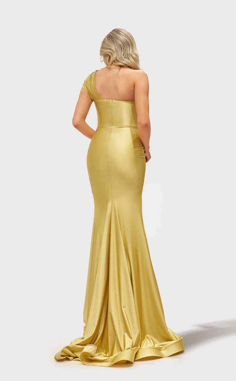Jessica Angel JA2656 One-Shoulder Sheath High Slit Evening Formal Jersey Dress