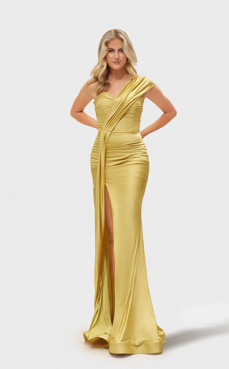Jessica Angel JA2656 One-Shoulder Sheath High Slit Evening Formal Jersey Dress