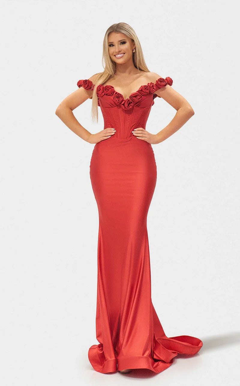 Jessica Angel JA2722 Off-Shoulder Fitted Prom Formal Floor-Length Jersey Dress
