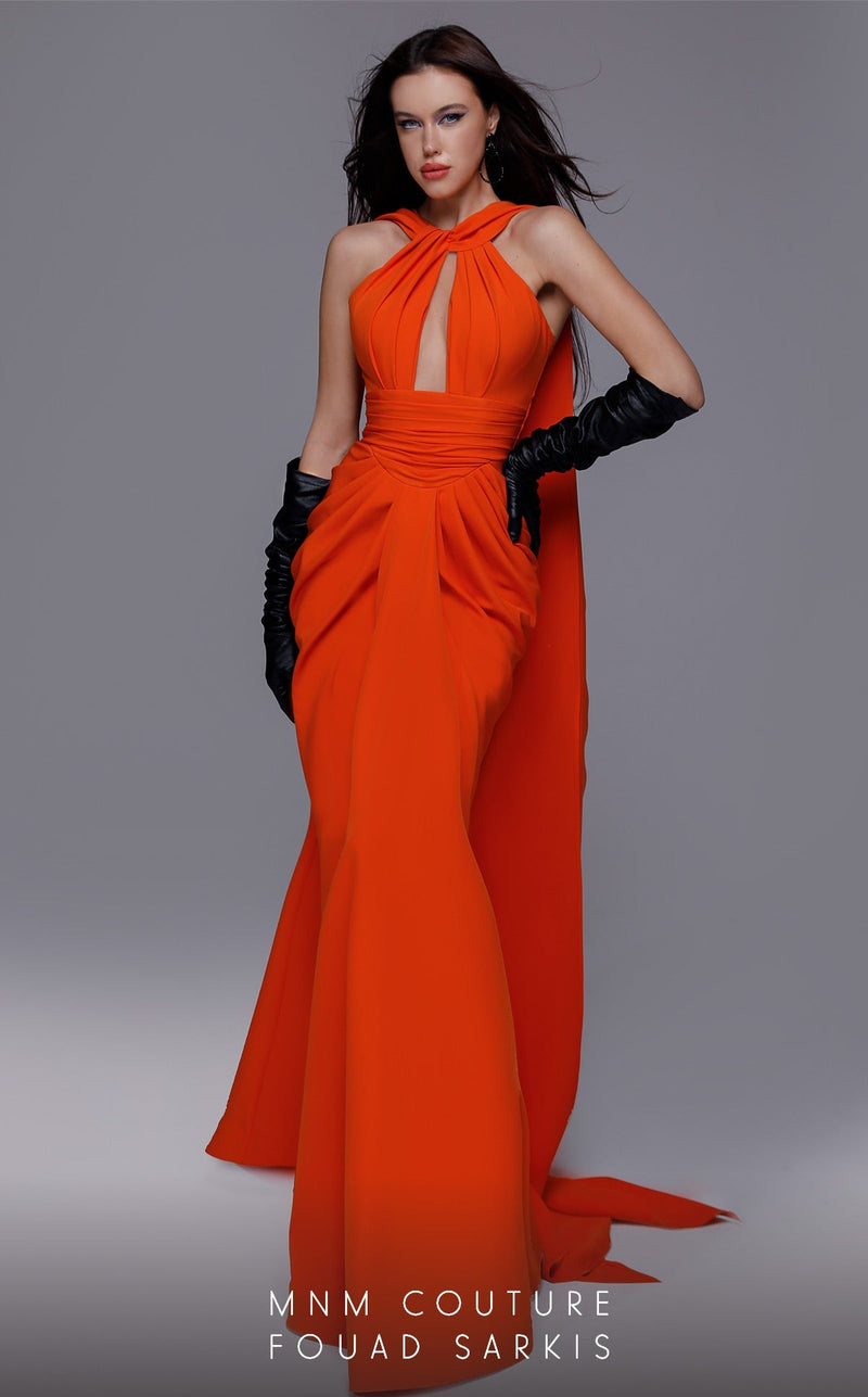 Fuchsia Halter Gown with Draped Skirt by MNM Couture 2724