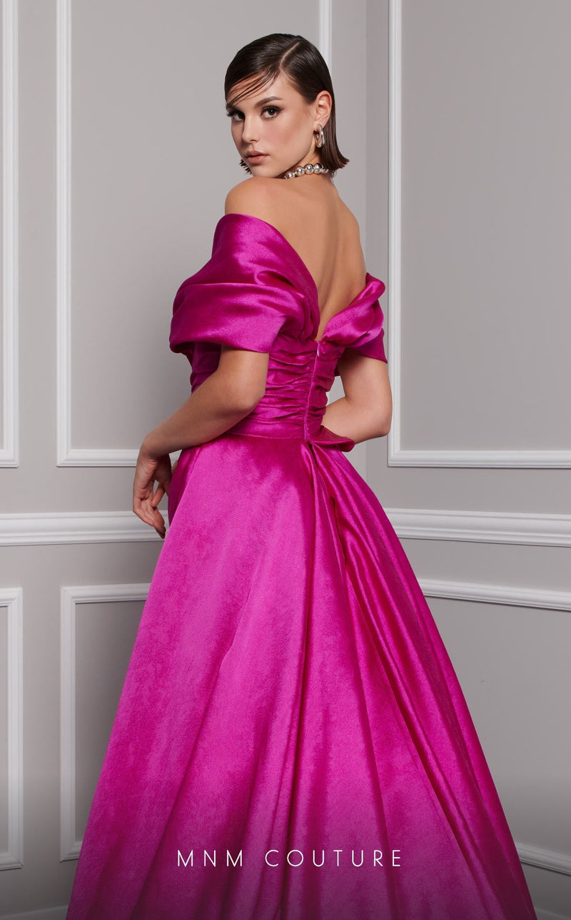 MNM Couture 2747A Mustard Strapless Brocade Gown with Slit and Train