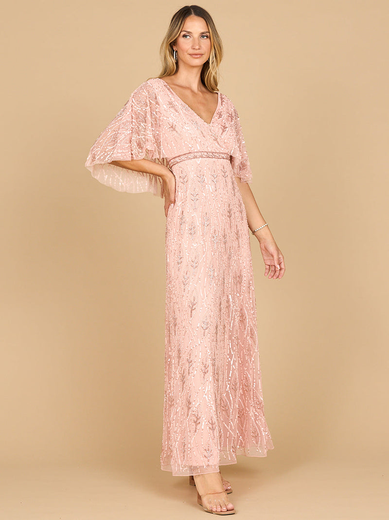 Beaded Gown with Cape Sleeves