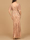 Beaded Gown with Flutter Sleeves