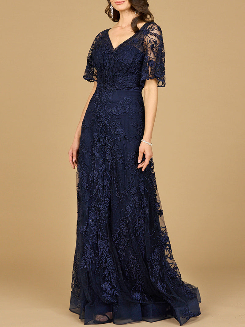 Elegant Cape Sleeve A-line Gown