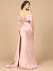 Lara 28945 Off Shoulder Satin Formal Dress Long Side Cape Mother of the Bride Dress