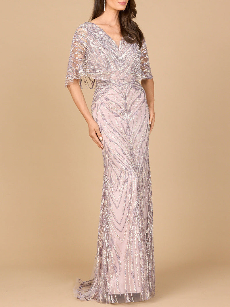 Cape Sleeve Mermaid Gown