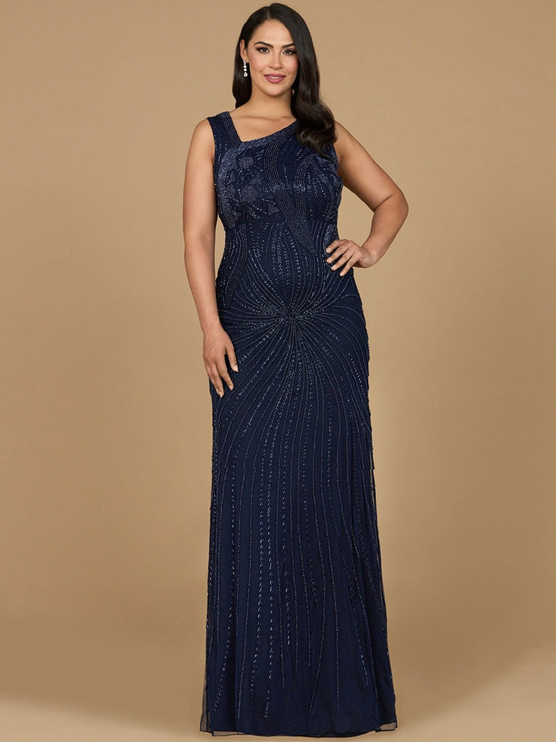 Asymmetrical, Beaded Gown