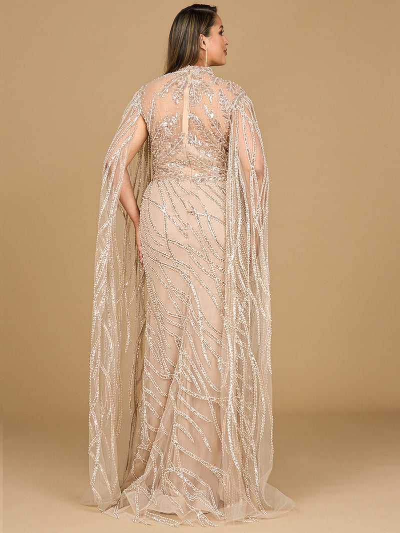High Neck Gown with Long Cape Sleeves