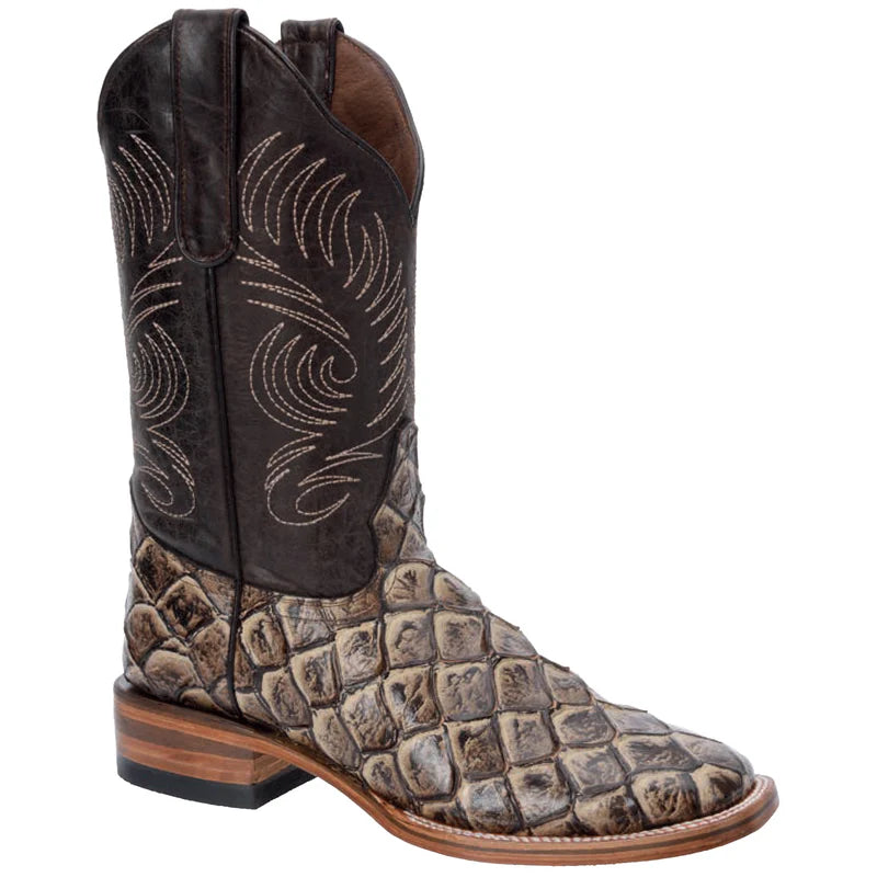 Mens White Diamond Boot Fish Print Boots Square Toe
