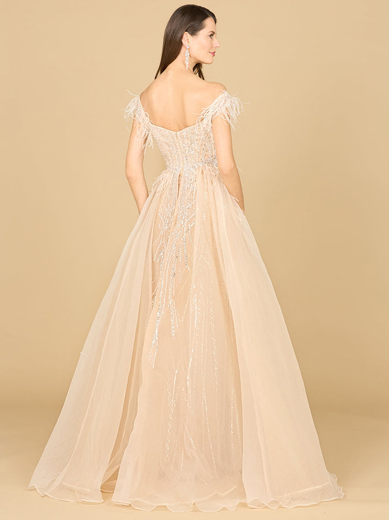 Lara 29161 Overskirt Mother of the Bride Dress Off Shoulder Evening Gown with Feathers