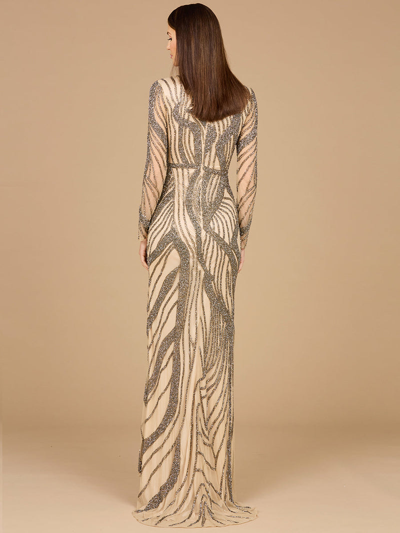Cascading Beads Long Sleeve Dress