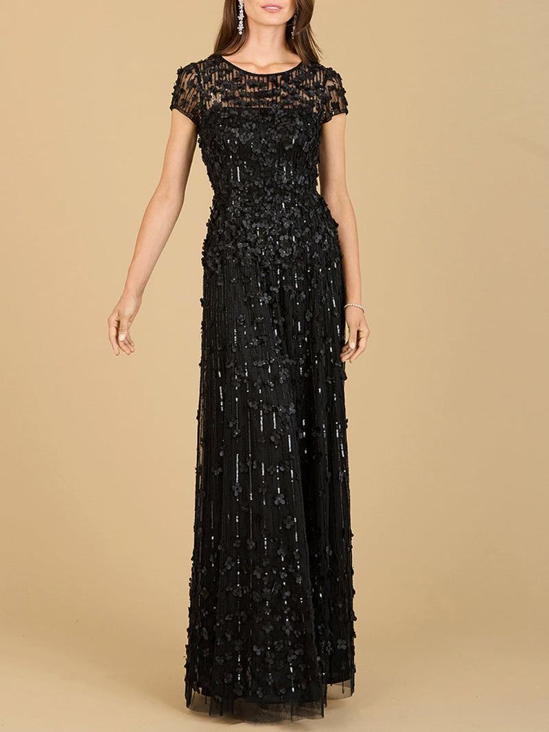 Lara 29181 Long Mother of the Bride Dress 3D Floral Embellished Cap Sleeve Gown
