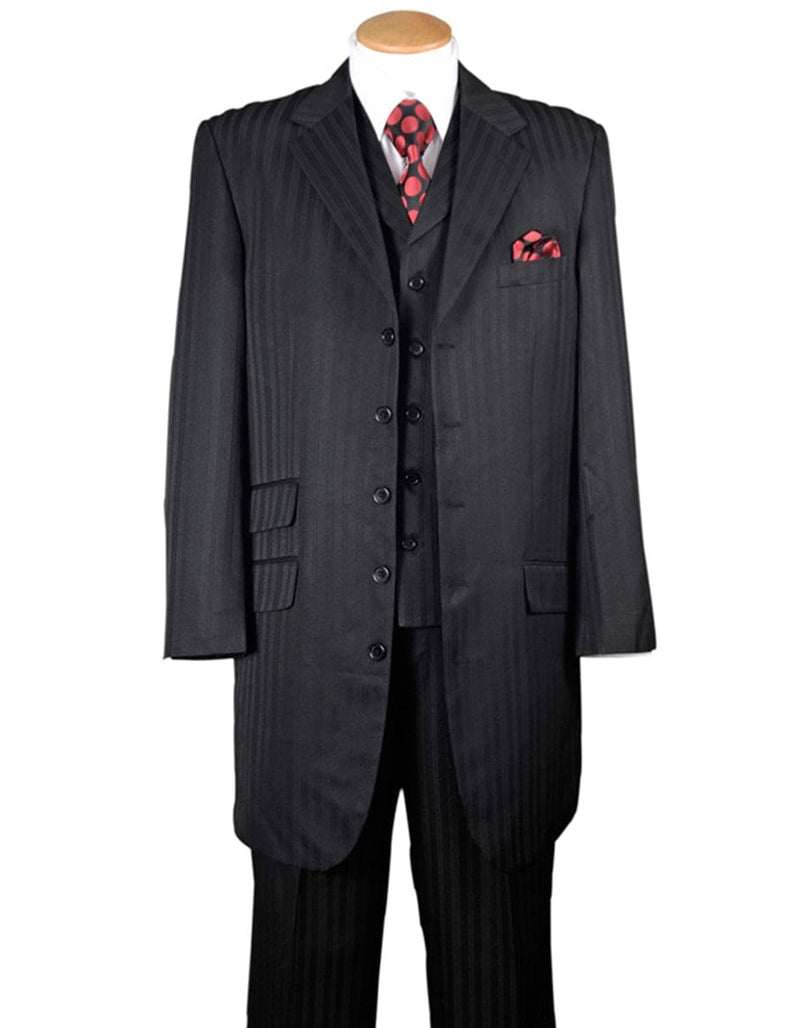 Gangster Suit - Mobster Suit - Mafia Black Suit For Mens Ton on Ton Stripe Fashion Zoot Black Suit